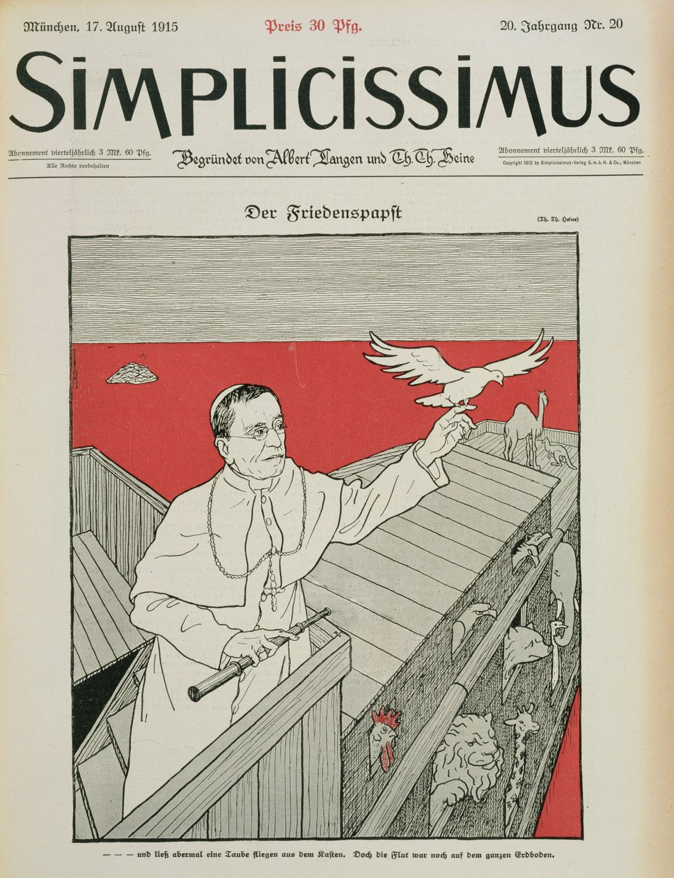 《和平的教皇》，德国杂志《Simplicissimus》的封面，酒吧。 1915（平版印刷） 作者 托马斯·西奥多·海涅