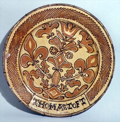斯塔福德郡的盘子，约1680年（滑石器）。 作者 托马斯·托夫特