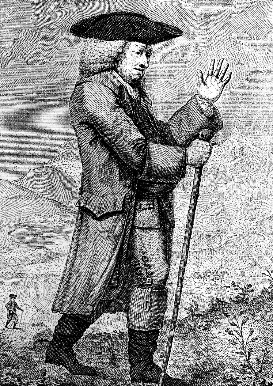 约翰逊博士穿着旅行装，如1786年c1773年的Boswells Tour所述 作者 托马斯·特罗特