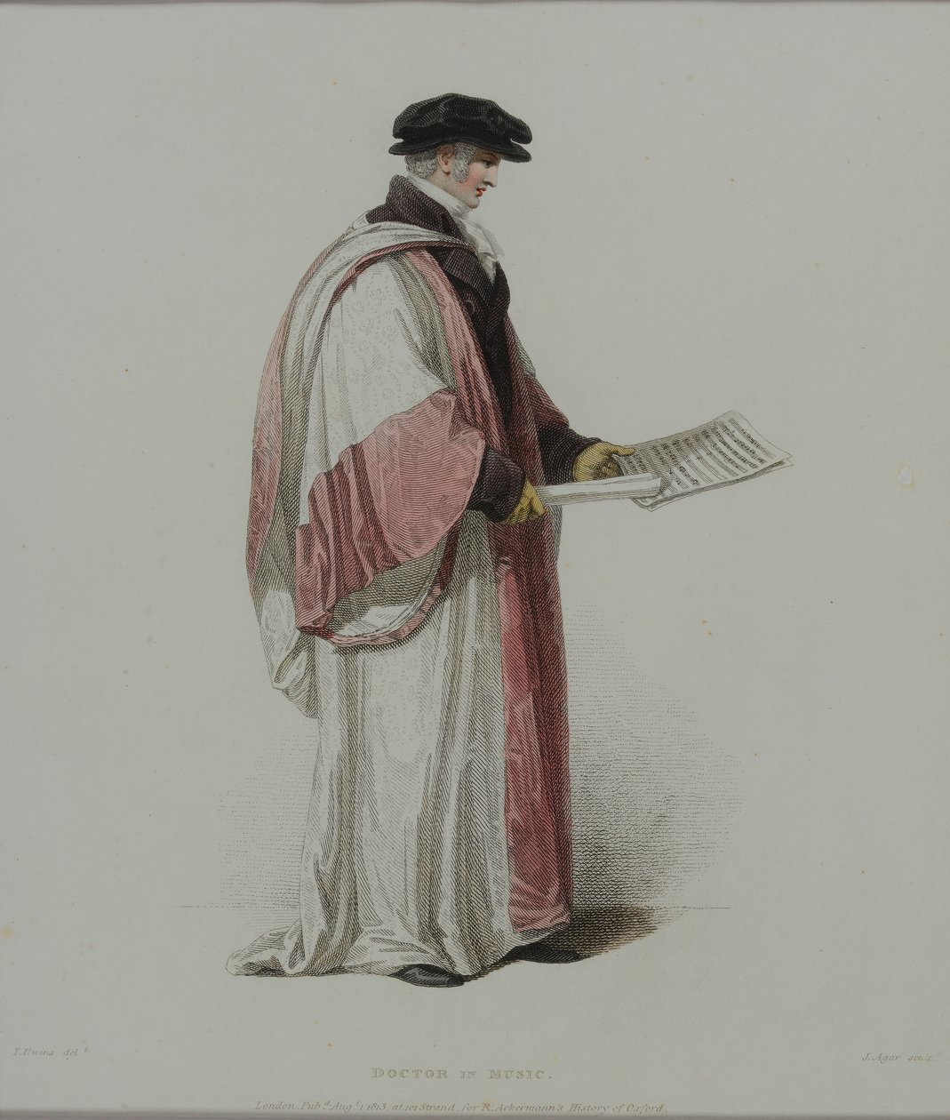 J. Agar镌刻的音乐博士，出版于R. Ackermann的“牛津历史”，1813年（手工雕刻） 作者 托马斯·尤文斯