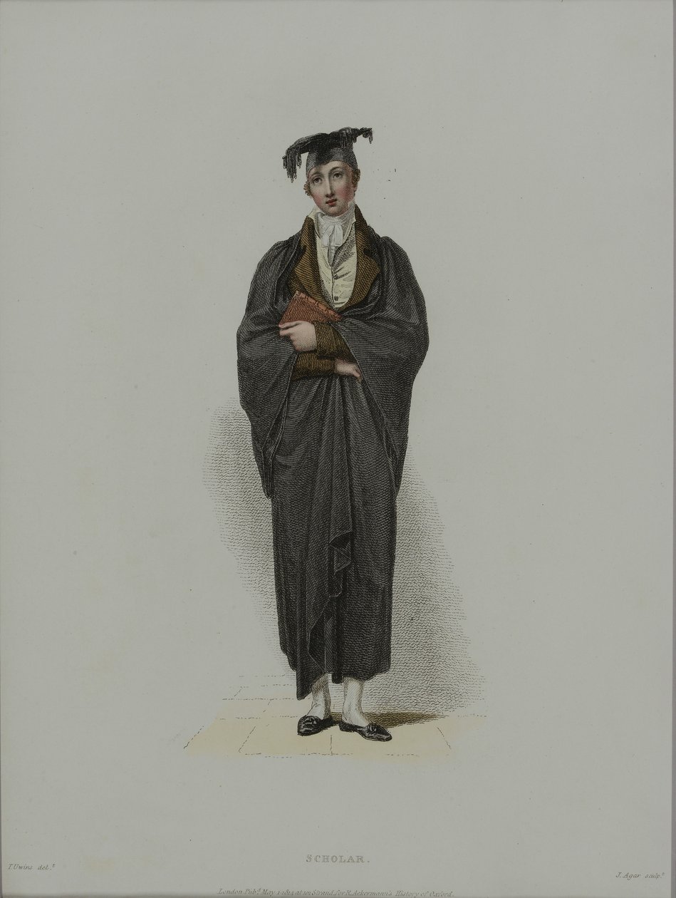 学者，由J. Agar雕刻，出版于R. Ackermann的“牛津历史”，1814年（手工彩色蚀刻） 作者 托马斯·尤文斯
