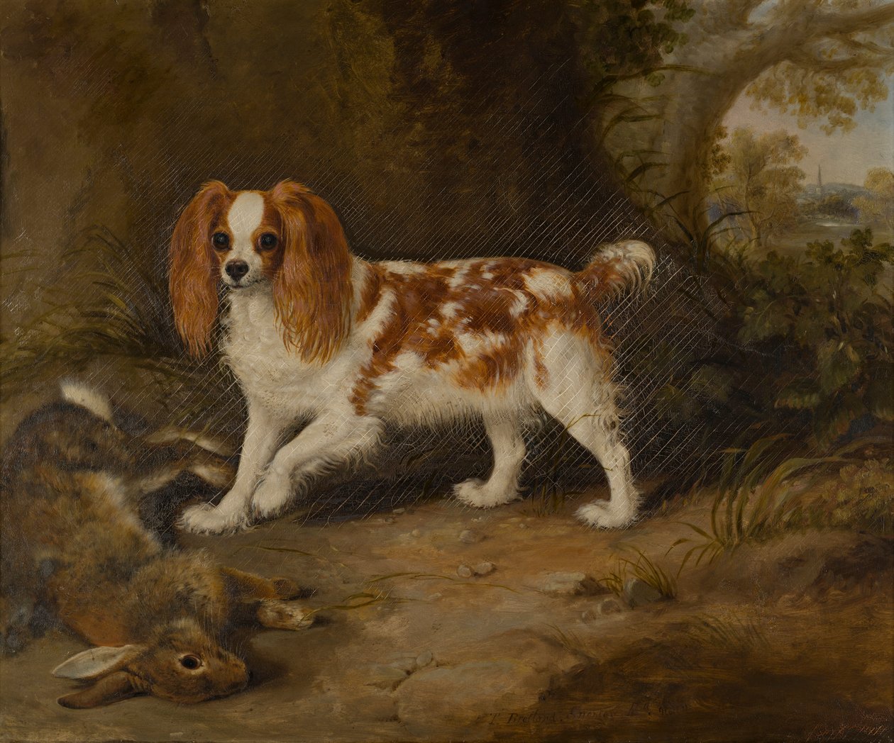 一只猎犬与一只死兔子》，约 1822-74 年（布面油画） 作者 托马斯·布雷特兰