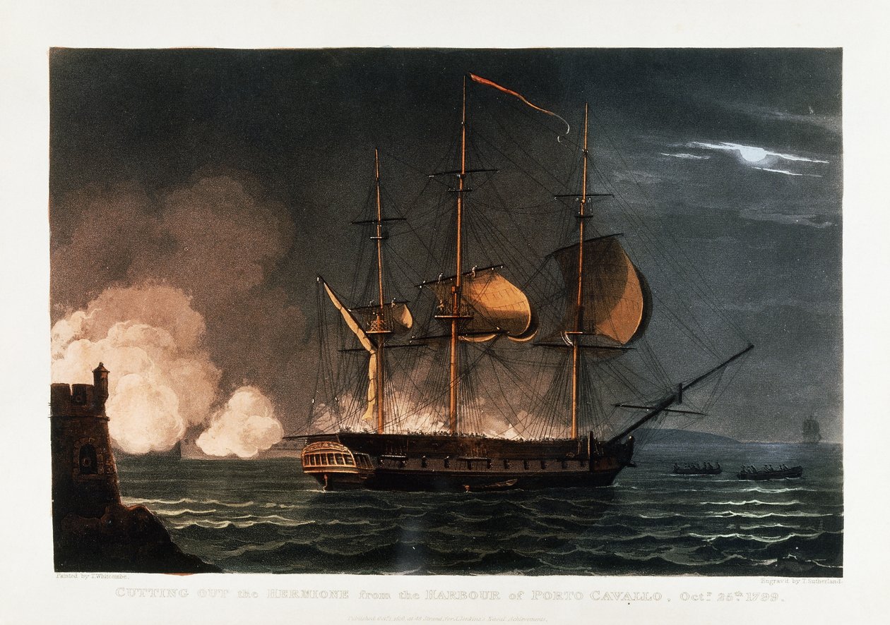 1799年10月25日，大约从1812-1816年，从Porto Cavailo港口切除Hermoine 作者 托马斯·惠特科姆