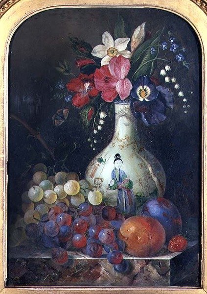 中国花瓶中的水仙花和鸢尾花静物画 作者 托马斯·惠特尔