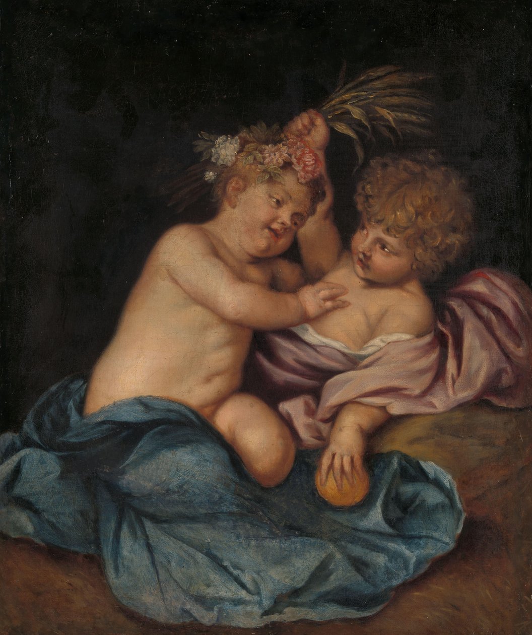 两个婴儿，春秋的化身 作者 Thomas Willeboirts Bosschaert (追随者)