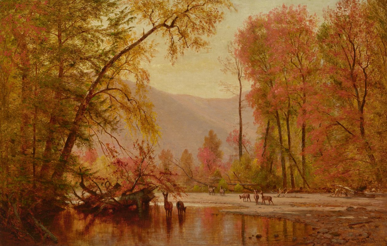 特拉华河上的秋天，约 1875 年（布面油画） 作者 托马斯·沃辛顿·惠特里奇
