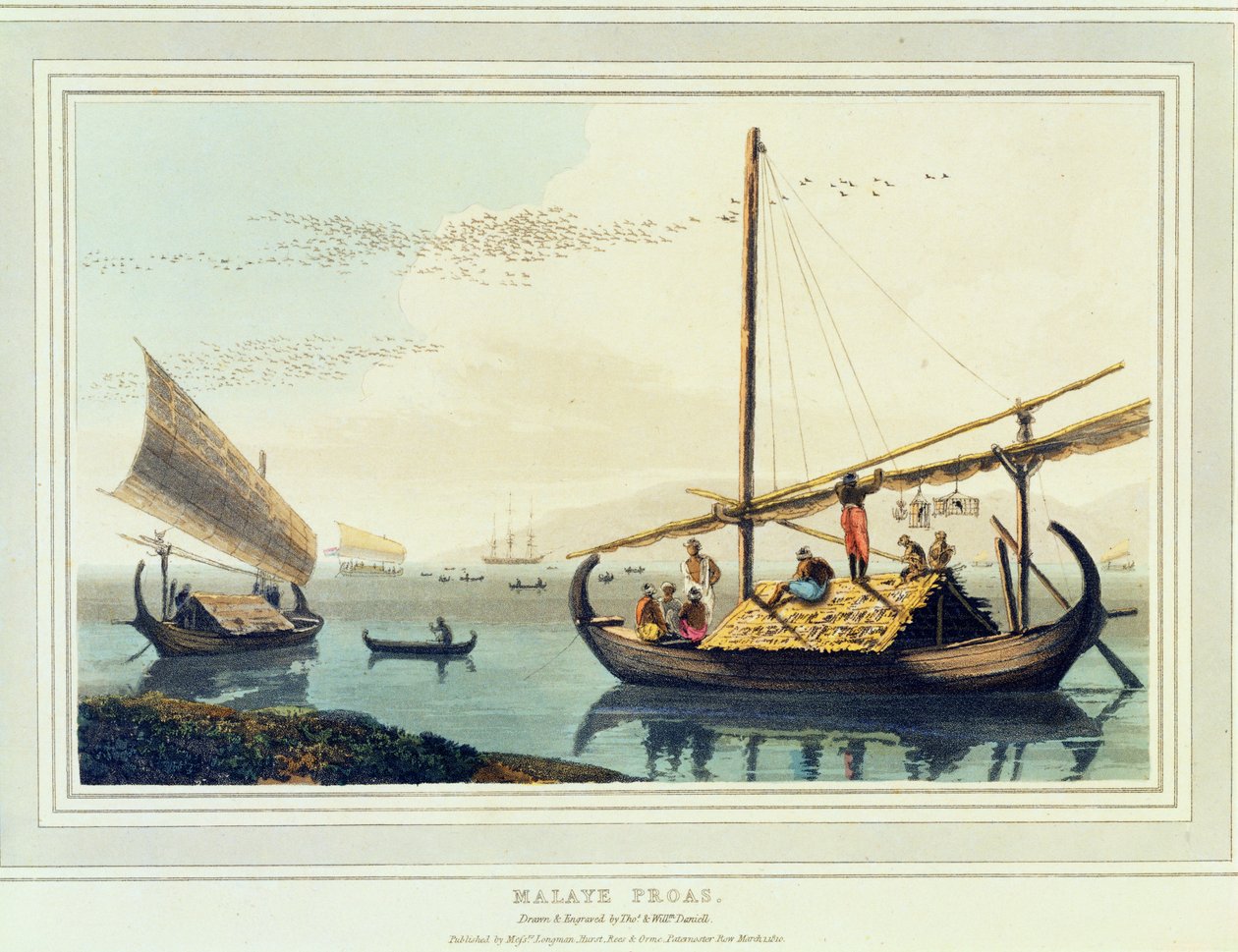 Malaye Proas，1810年从&39;A Picturesque Voyage to India&39;获得第17名（aquatint） 作者 托马斯和威廉丹尼尔