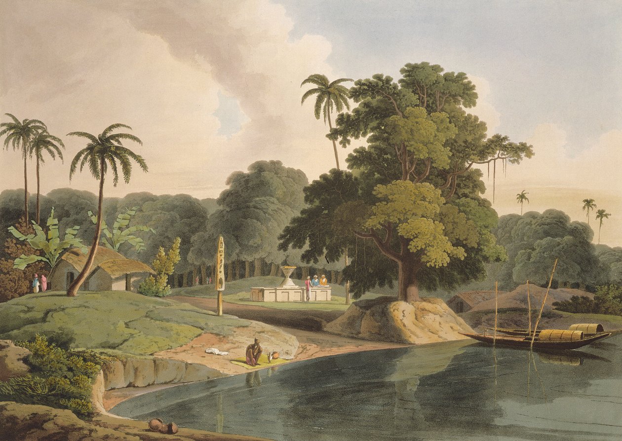 靠近Hoogly河上的Bandell，从“东方风光”第6部分的八号板，酒吧。 1804（aquatint） 作者 托马斯和威廉丹尼尔