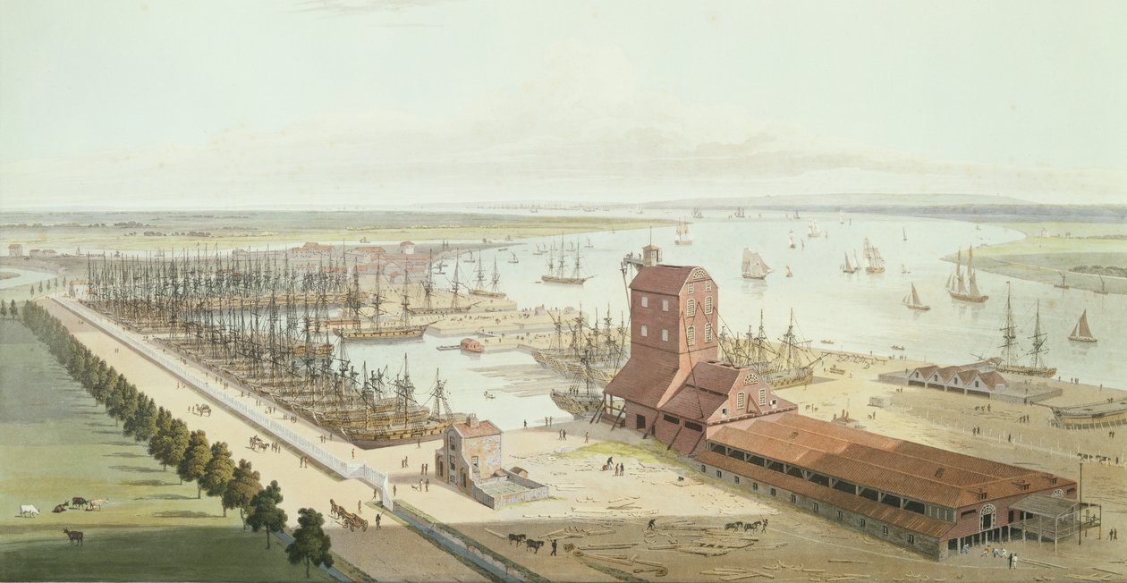 1803年布莱克威尔的桅杆屋和不伦瑞克码头（aquatint） 作者 托马斯和威廉丹尼尔
