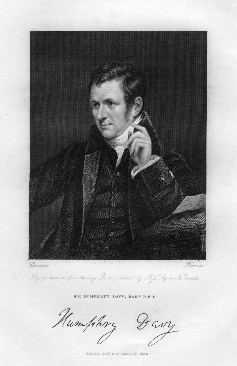 汉弗莱·戴维爵士（Sir Humphry Davy），1778年至1829年，英国化学家和物理学家，十九世纪。 作者 汤普森