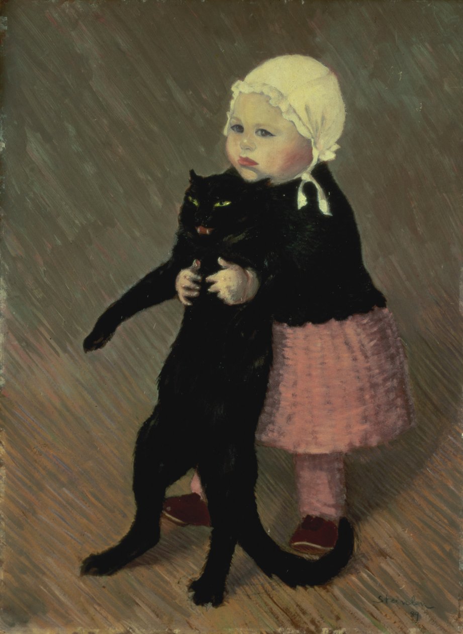 一只猫的小女孩，1889年 作者 西奥菲勒·亚历山大·斯坦伦