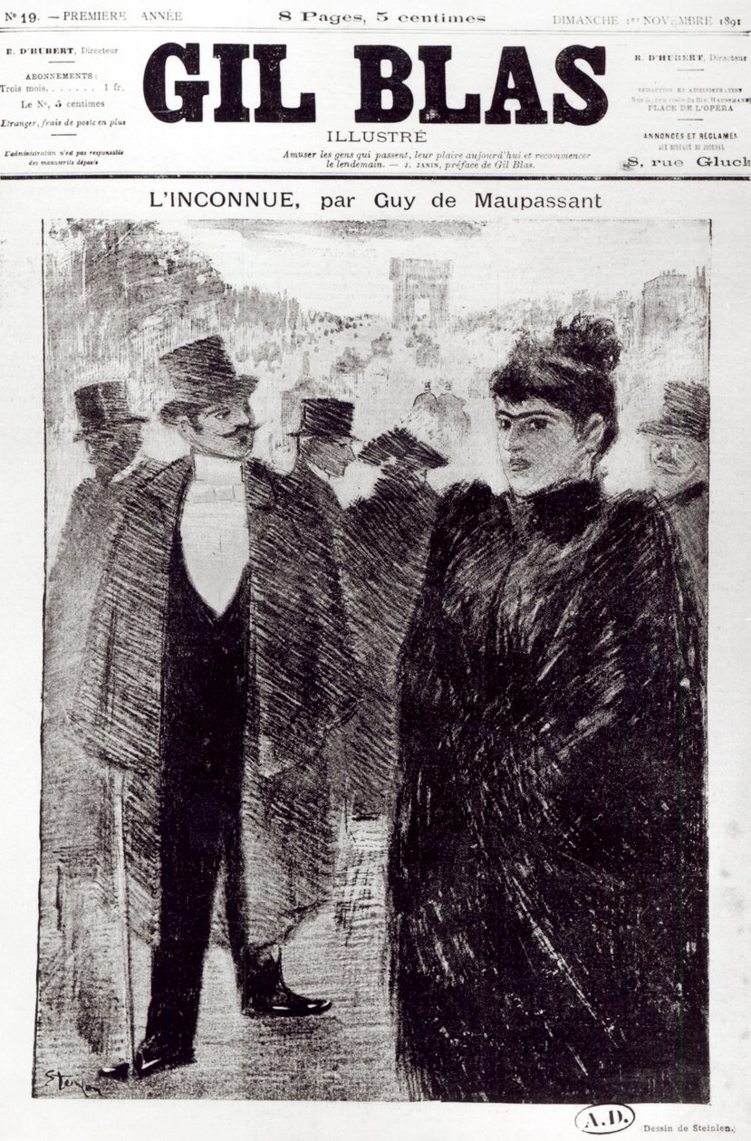 Guy de Maupassant（1850-94）的&39;The Unknown&39;插图，&39;Gil Blas&39;的封面，1891年11月1日 作者 西奥菲勒·亚历山大·斯坦伦