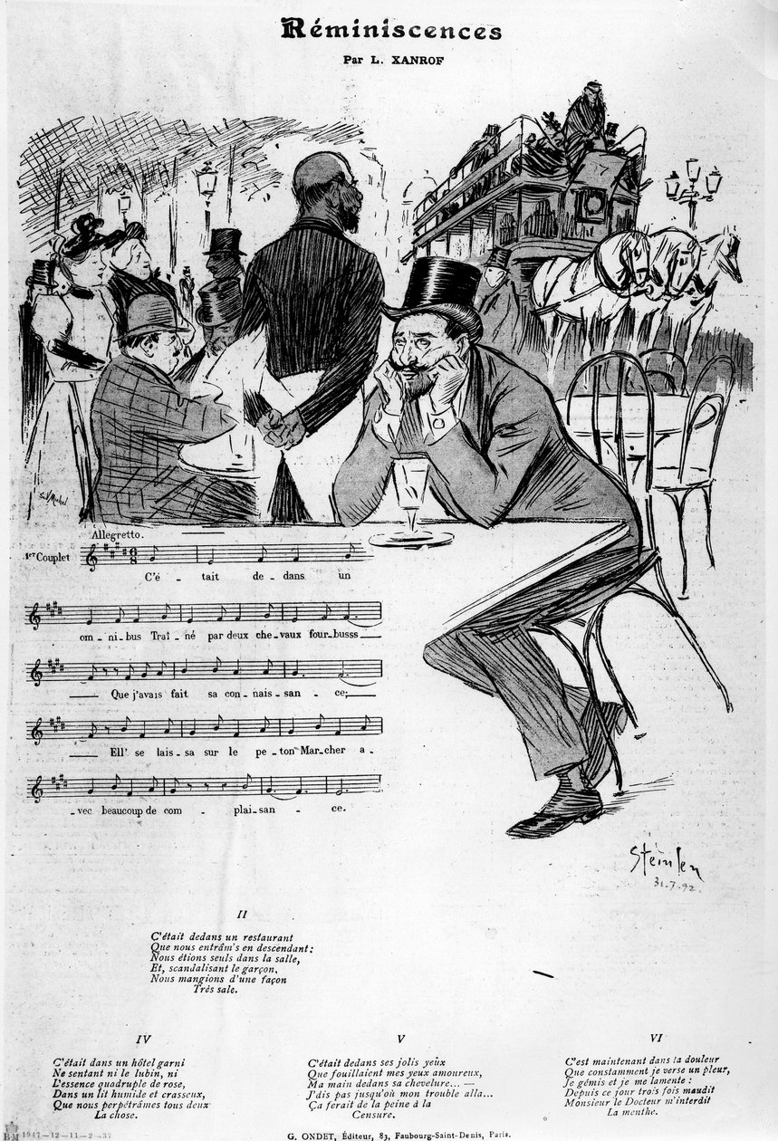 1892年Leon Xanrof的“Reminiscences”乐谱 作者 西奥菲勒·亚历山大·斯坦伦