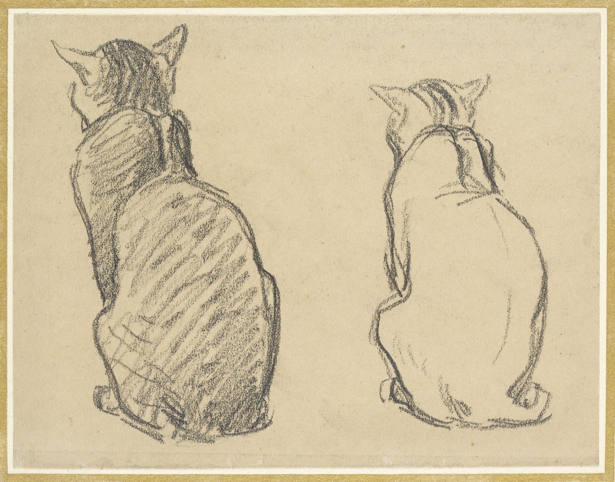 猫的两项研究（变色织物纸上的石墨） 作者 西奥菲勒·亚历山大·斯坦伦