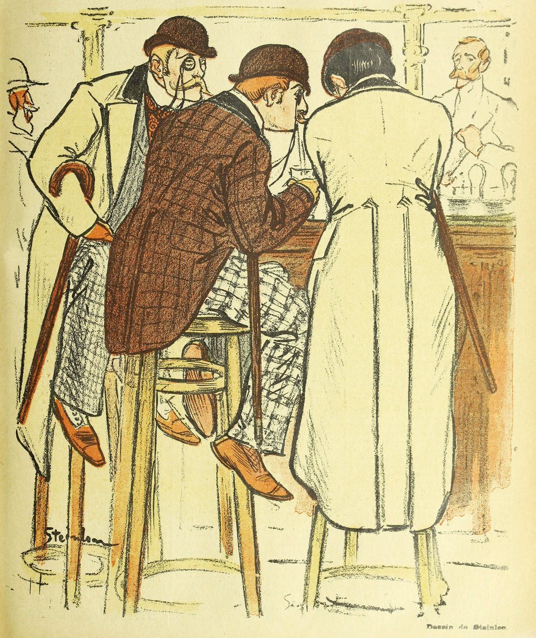 在酒吧，来自Gil Blas Illustre, pub.1899年彩色石版画，1899年。 作者 西奥菲勒·亚历山大·斯坦伦