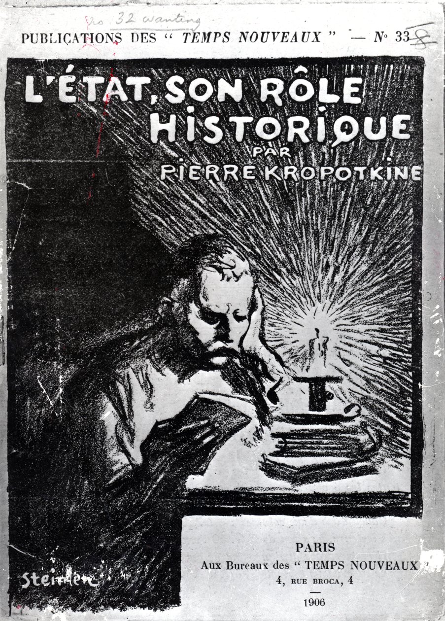 Piotr Kropotkin于1906年出版的“国家及其历史作用”封面（石版画） 作者 西奥菲勒·亚历山大·斯坦伦