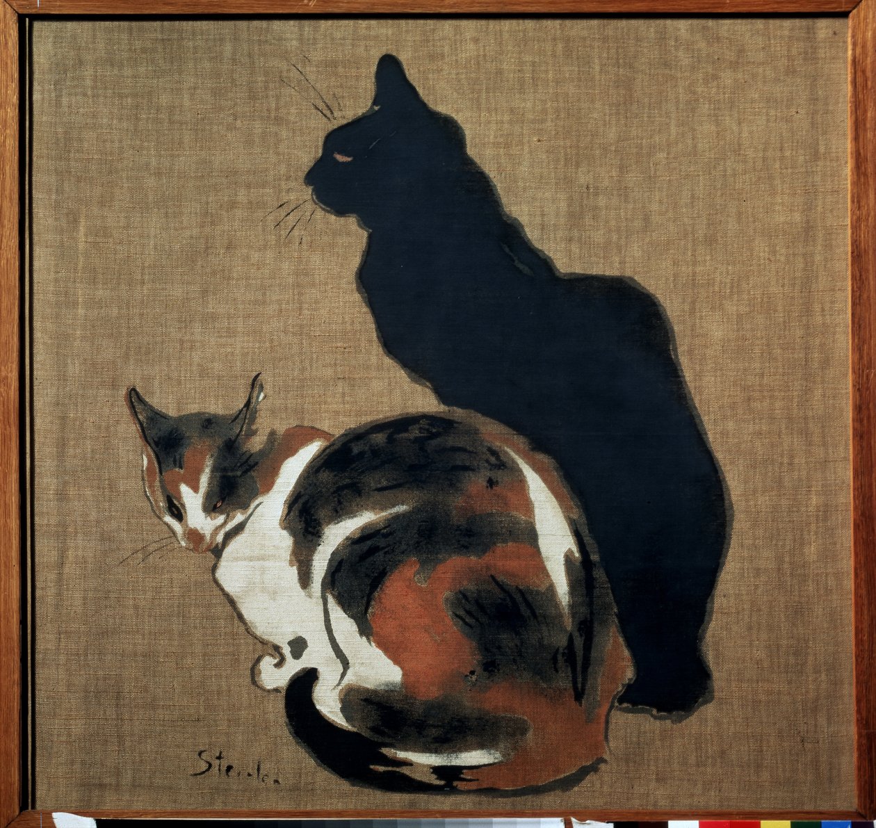 "两只猫"，一只猫和它的影子。Theophile Alexandre Steinlen（1859-1923 年）1894 年新艺术时期的绘画作品 尺寸：61x64 厘米 莫斯科普希金博物馆 作者 西奥菲勒·亚历山大·斯坦伦