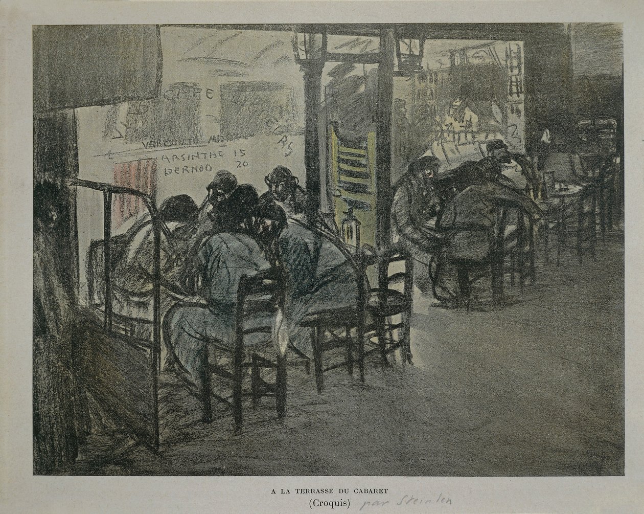 咖啡馆露台上的巴黎，作者：Theophile Alexandre Steinlen，素描 作者 西奥菲勒·亚历山大·斯坦伦