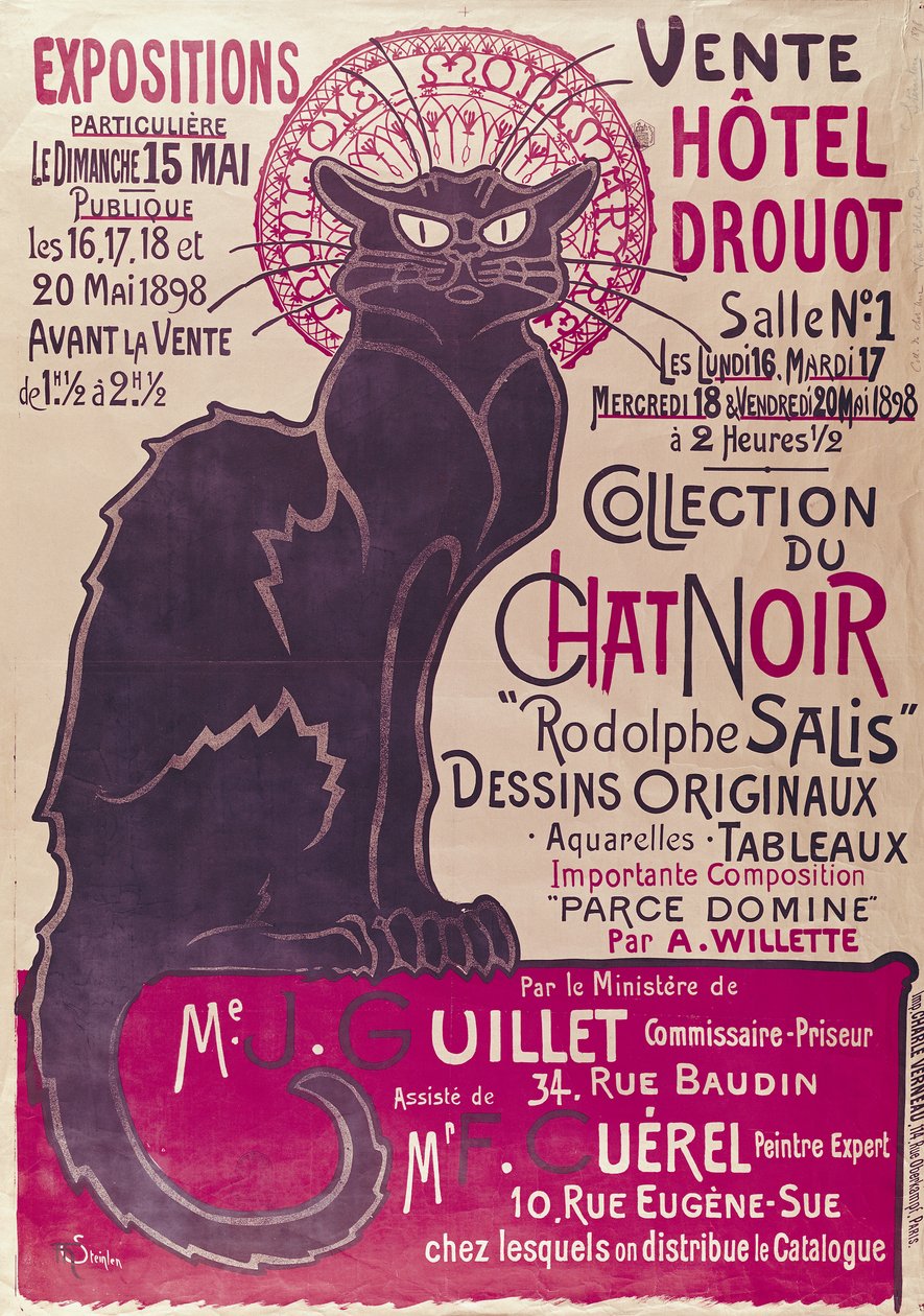 海报广告于1898年5月在巴黎德鲁奥酒店举办的“Collection du Chat Noir”歌舞表演 作者 西奥菲勒·亚历山大·斯坦伦