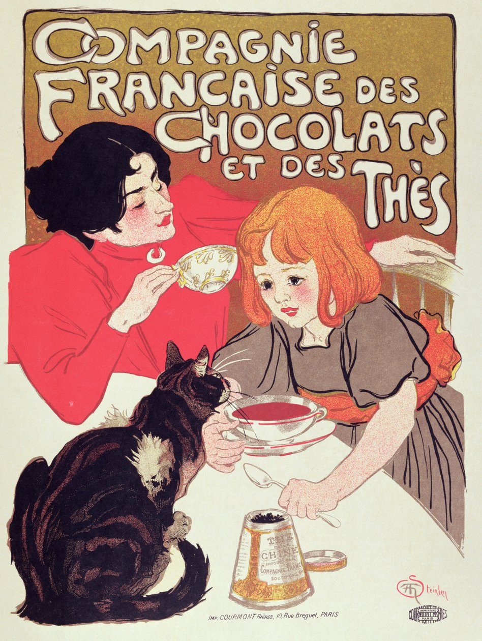 为 Compagnie Francaise des Chocolats et des Thes 做广告的海报，约 1898 年（彩色石版画） 作者 西奥菲勒·亚历山大·斯坦伦