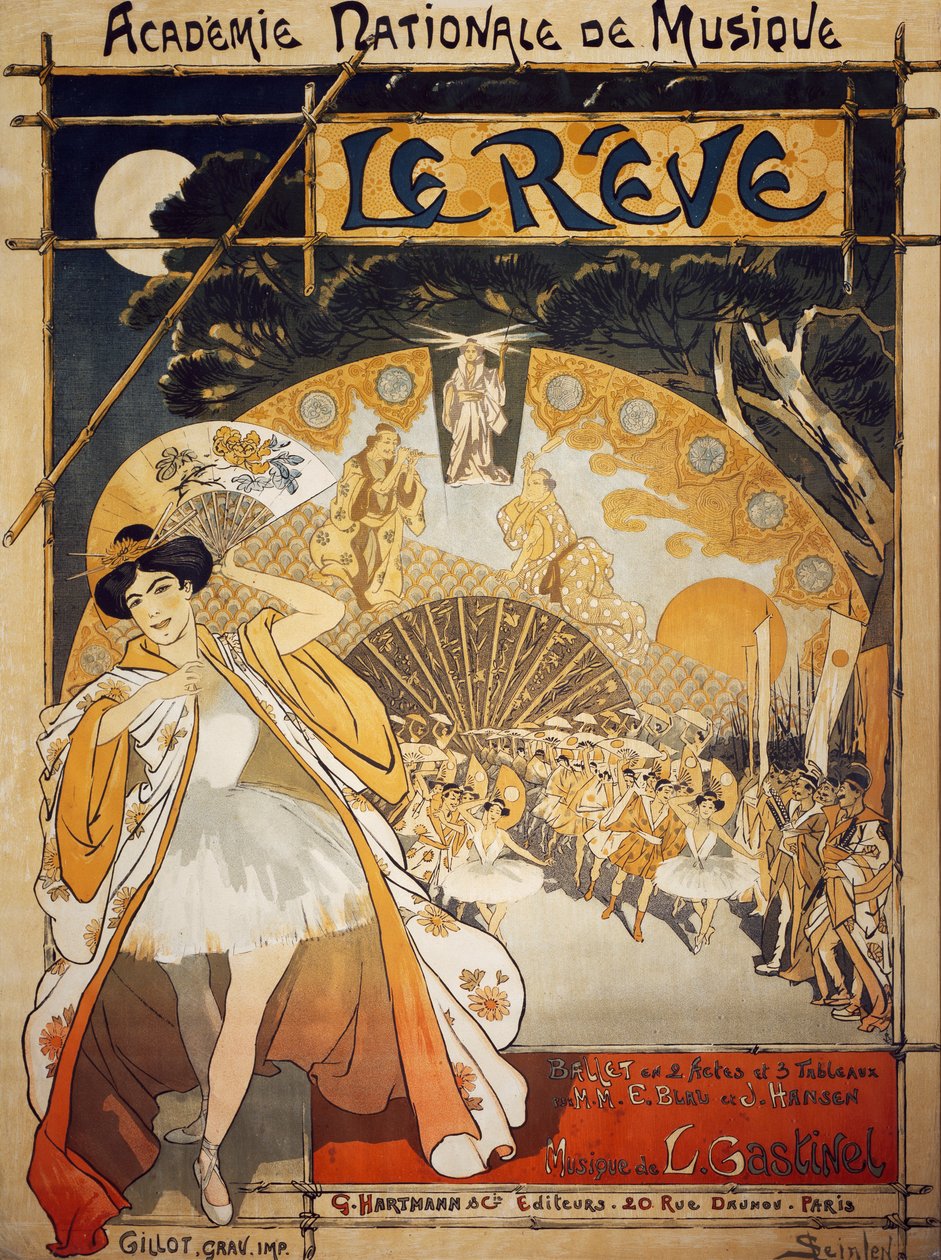 Le Reve 的海报，Alfred-Edouard Blau 和 Joseph Hansen 的芭蕾舞，Leon Gastinel 的音乐，Academie Nationale de Musique，巴黎，Hartmann 出版，巴黎 作者 西奥菲勒·亚历山大·斯坦伦