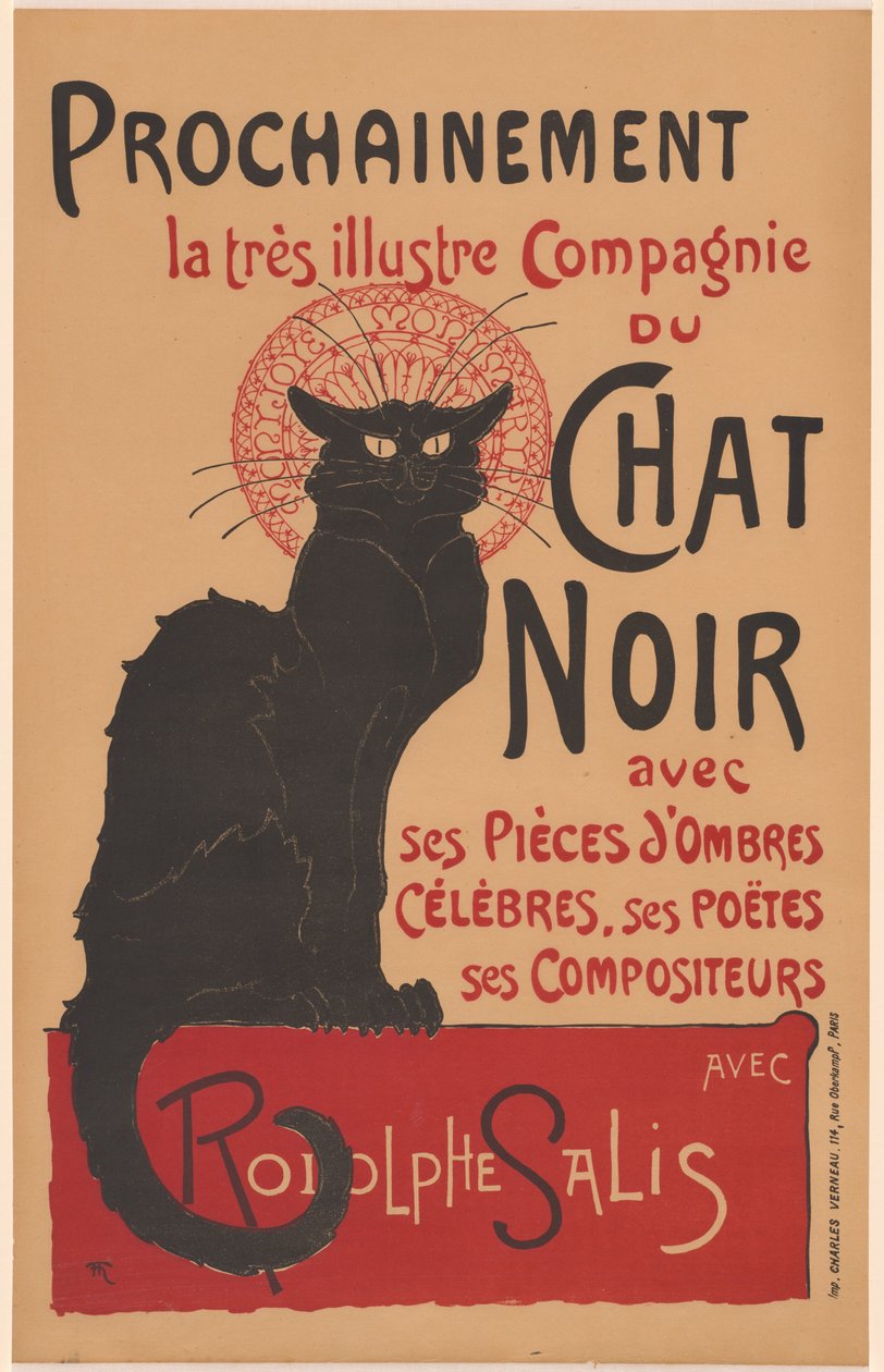 即将推出：杰出的Compagnie du Chat Noir公司的海报...，1896年。 作者 西奥菲勒·亚历山大·斯坦伦