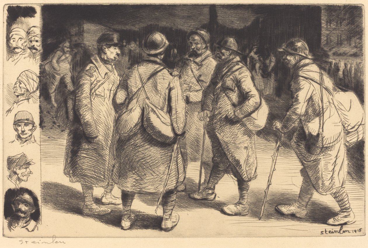 放假的士兵--夜景 Permissionnaires - Effet de Nuit, 1916. 作者 西奥菲勒·亚历山大·斯坦伦