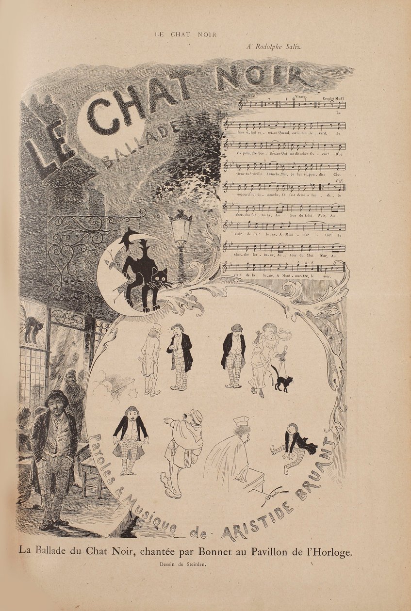 著名歌舞厅Le Chat Noir的故事，Le Chat Noir杂志，1884年。 作者 西奥菲勒·亚历山大·斯坦伦
