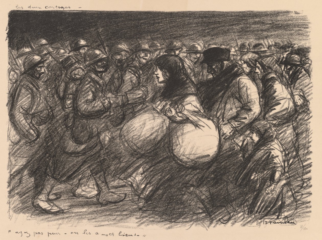战争速写：两次游行（Sketches de guerre: Les deux cortèges - "Ayez pas peur - on les a - et bien!") 作者 西奥菲勒·亚历山大·斯坦伦