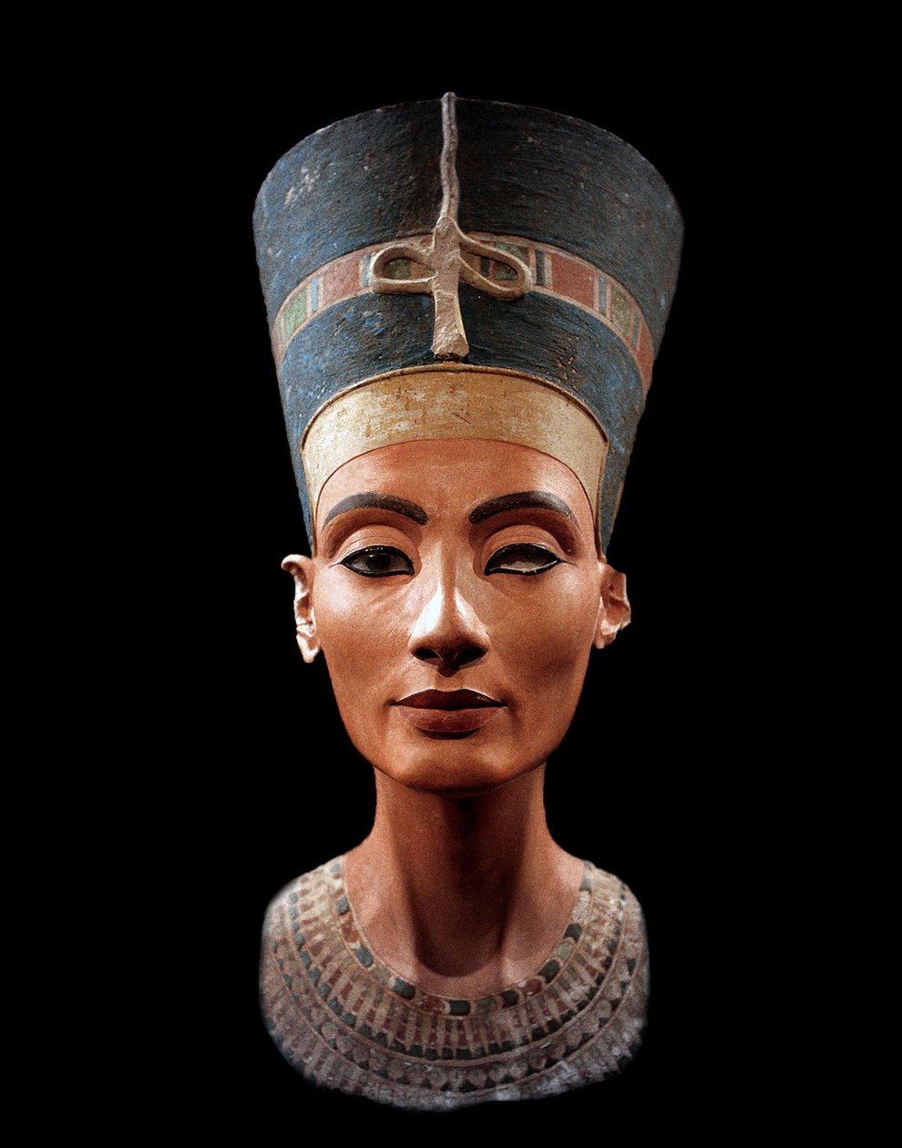 Bust of Nefertiti (c1370- c1330 BC) Great Royal Wife (chief consort) to the Egyptian Pharaoh Akhenaten. Nefertiti and her husband were known for a religious revolution. They worshipped one god only, Aten, the sun
