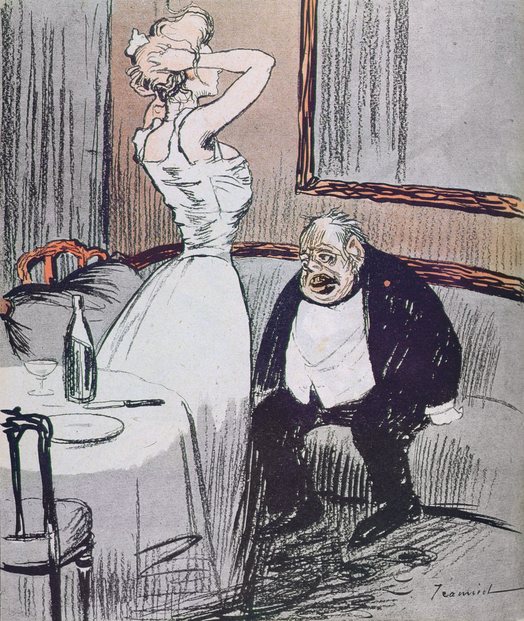 妓女和一位来自LAssiette Au Beurre杂志的老人，酒吧。 1907年 作者 替米罗尔