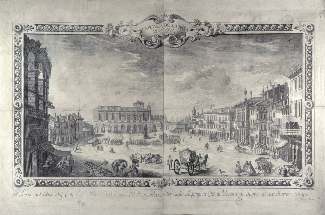维罗纳的Piazza della Bra广场，由Gianantonio Urbani雕刻，1700年 作者 提比略·马耶罗尼（Tiberio Majeroni）