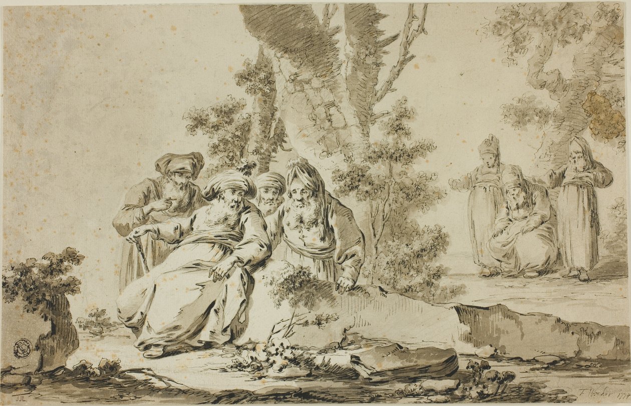 风景中的东方服饰人物 作者 提比略·多米尼库斯·沃彻（Tiberius Dominikus Wocher）