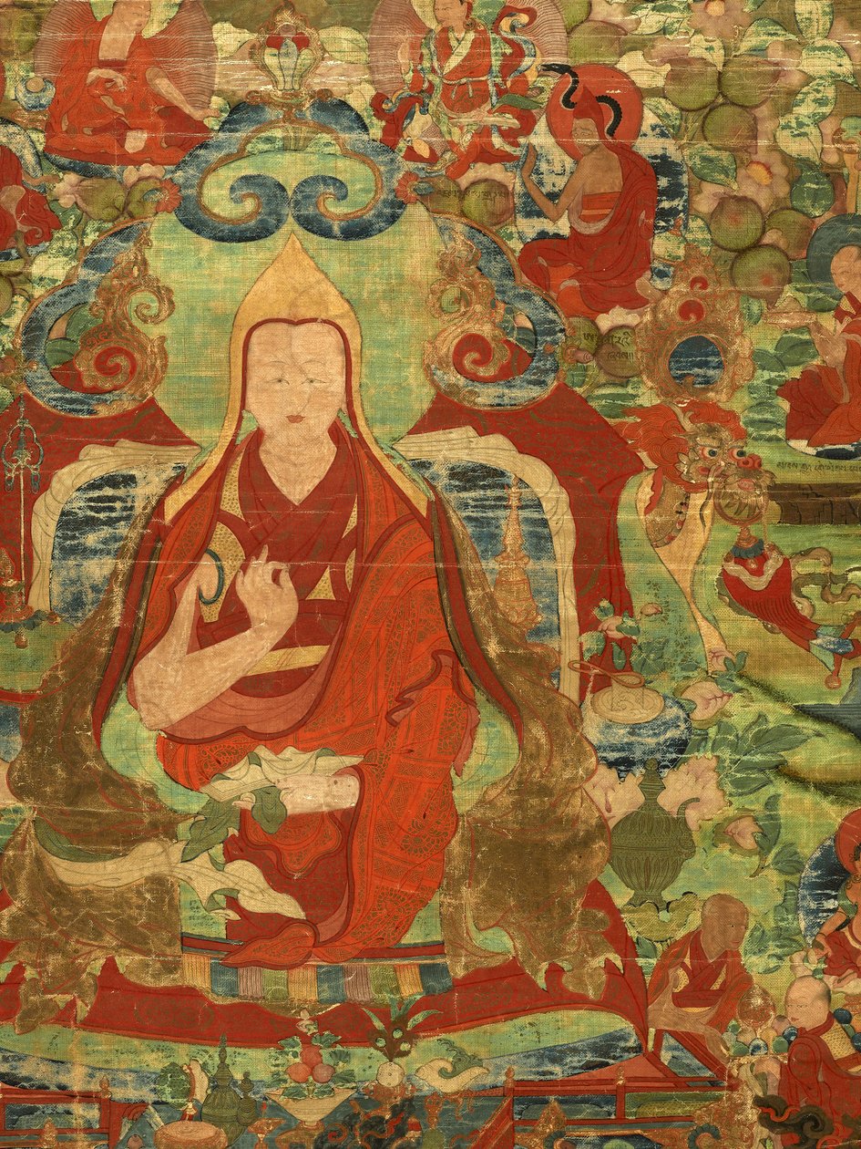 第三班禅喇嘛的细节洛杉矶彭登Yeshe（布上的水粉） 作者 藏族学校