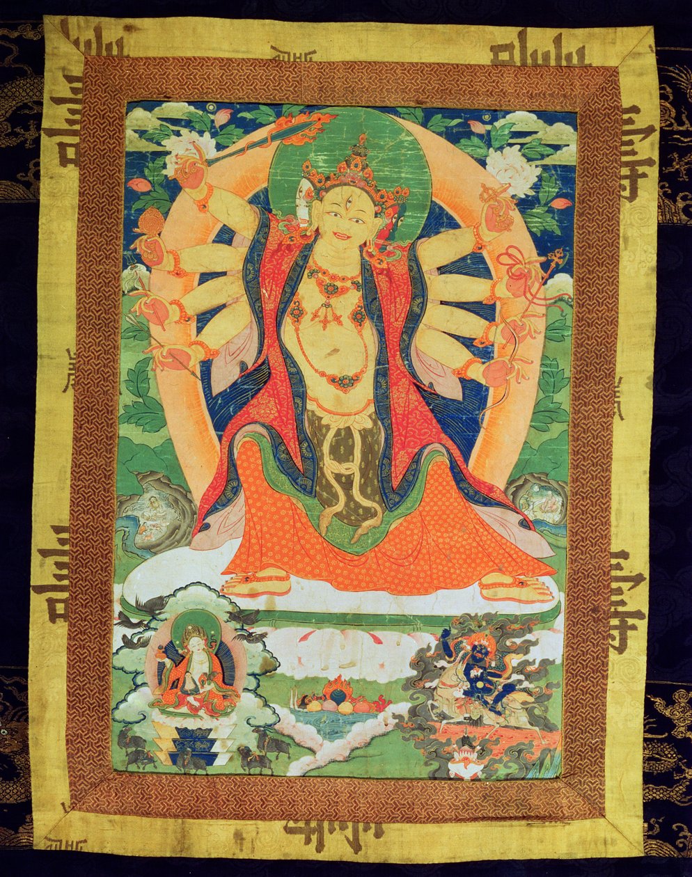 Thangka绘画描绘了一个女性Dharmapala，可能是Lhamoo-so-sor-dang-ma，儿童女神，1750-1850（纸和丝） 作者 藏族学校