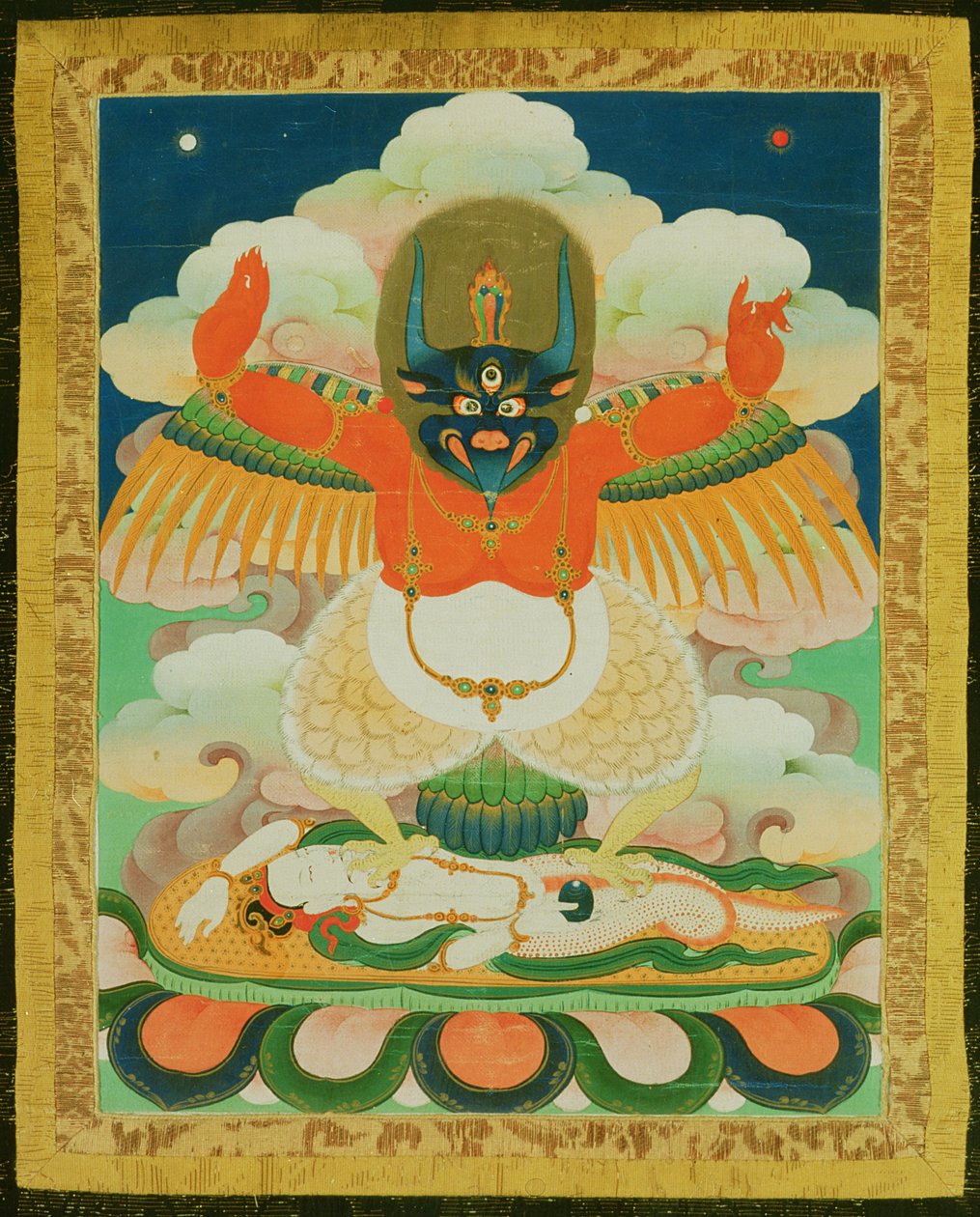 Garuda的唐卡绘画践踏垂死的nagad（布） 作者 藏族学校