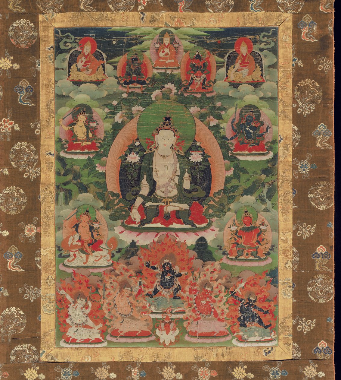 文殊菩萨，智慧的Boddhisattva（棉花上的矿物颜料） 作者 藏族学校