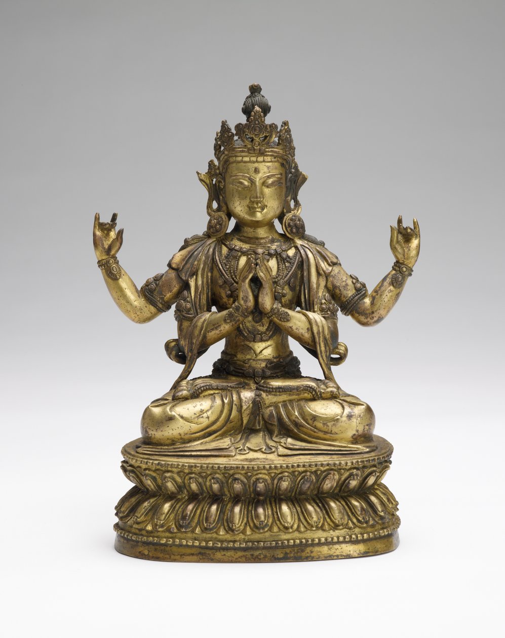 Sukhavati Avalokiteshvara，17世纪末-18世纪初（镀金铜合金） 作者 藏族学校