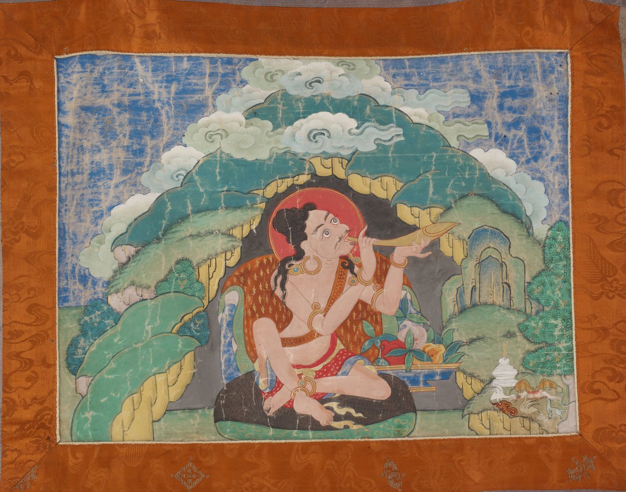 大日如来（Mahasiddha Krishnacharya），选自一套局部唐卡，19 世纪早期（矿物颜料，上胶棉布；原始锦缎装裱 作者 藏族学校