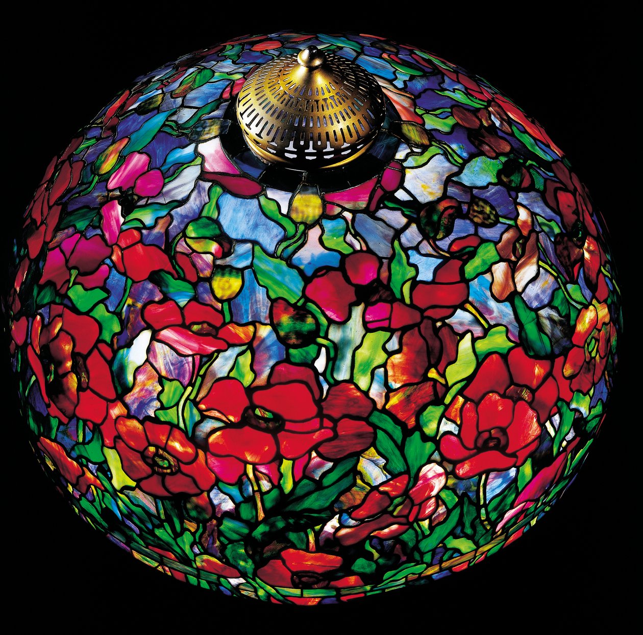 &39;Poppy&39;落地灯，约1910年（含铅玻璃和镀金青铜） 作者 蒂芙尼公司