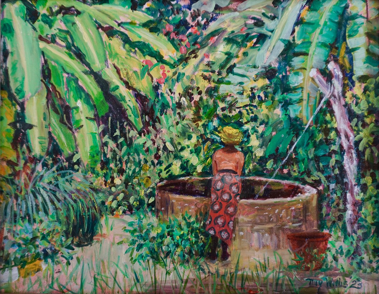 井边的香蕉，2023 年（木板油画） 作者 蒂莉·威利斯