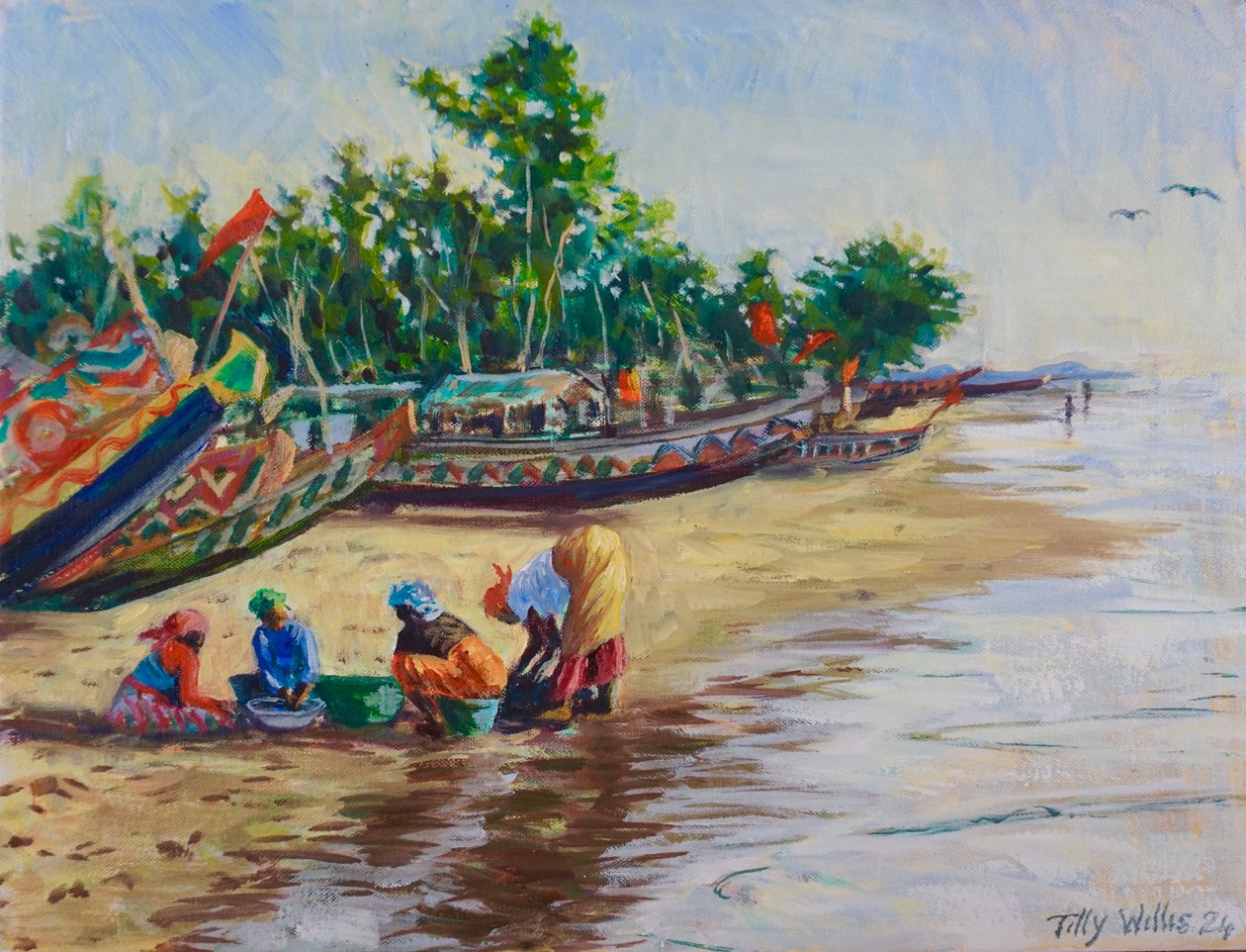 海滩生活，塞内加尔阿贝内，2024 年（布面油画） 作者 蒂莉·威利斯