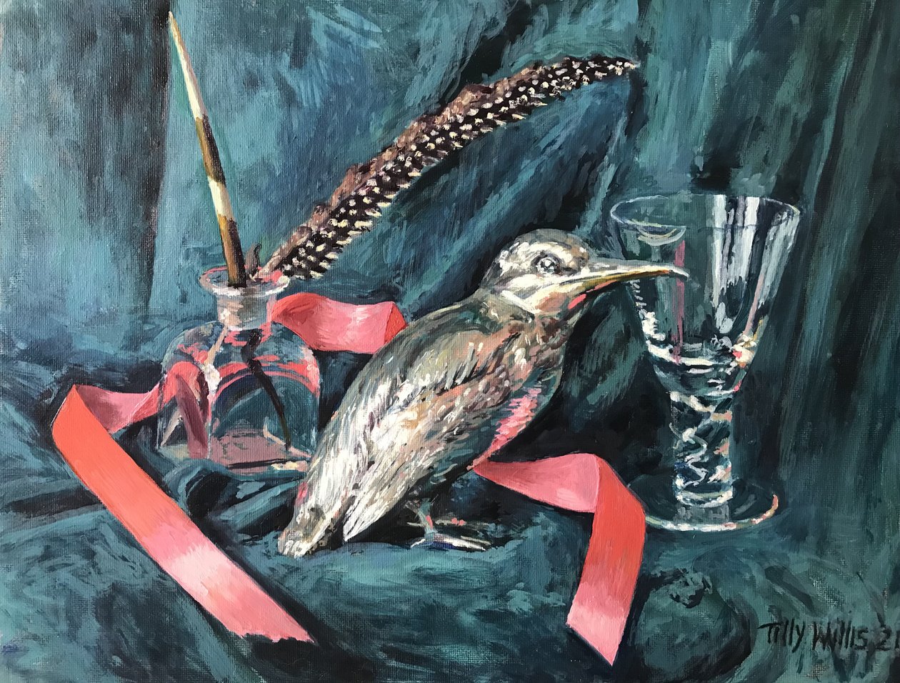 有银鸟的静物 2021（布面油画） 作者 蒂莉·威利斯