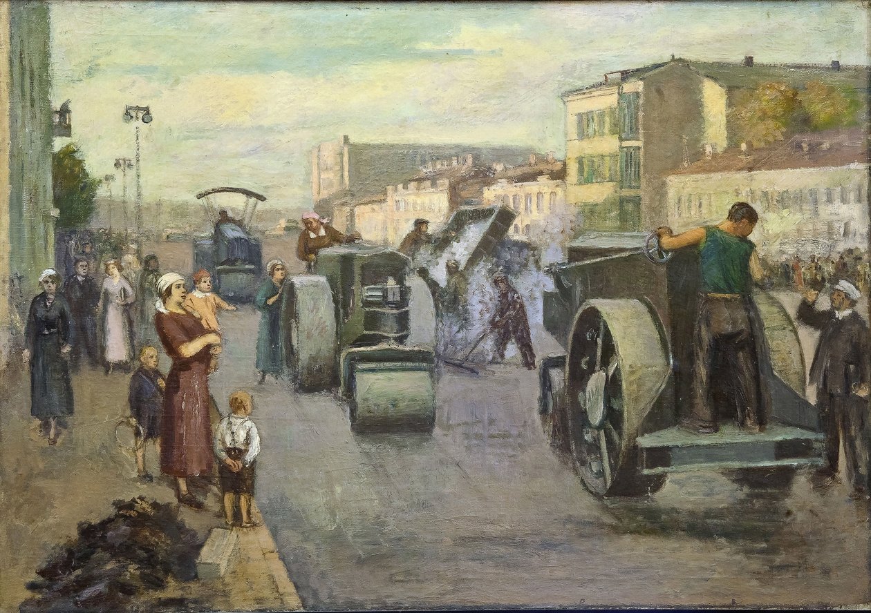 莫斯科的重建 par Pustovalov, Timofei Ermilovich (1891-1944)。布面油画，尺寸：82x115 作者 蒂莫西·埃尔米洛维奇·普斯托瓦洛夫