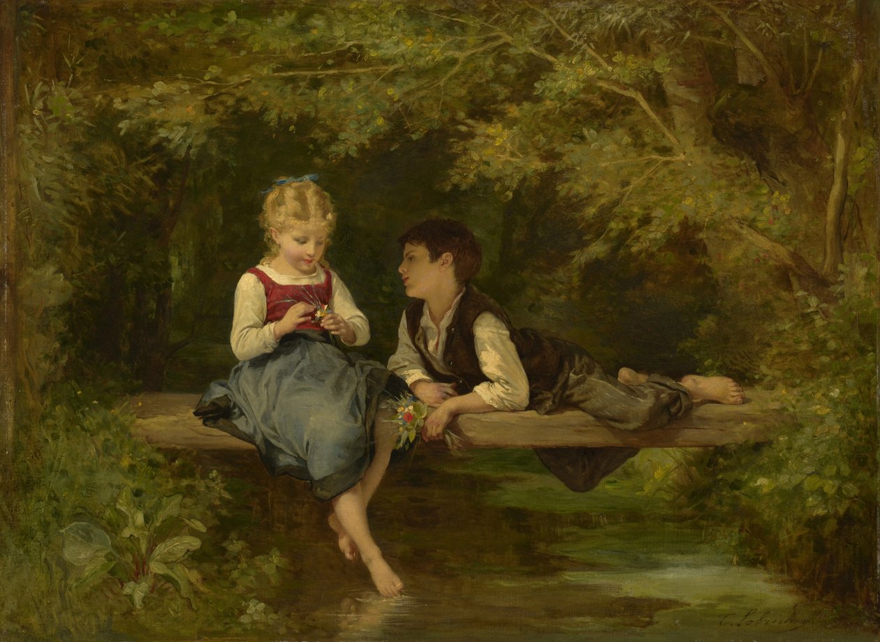 初恋，约1872年 作者 Timoleon-Marie Lobrichon