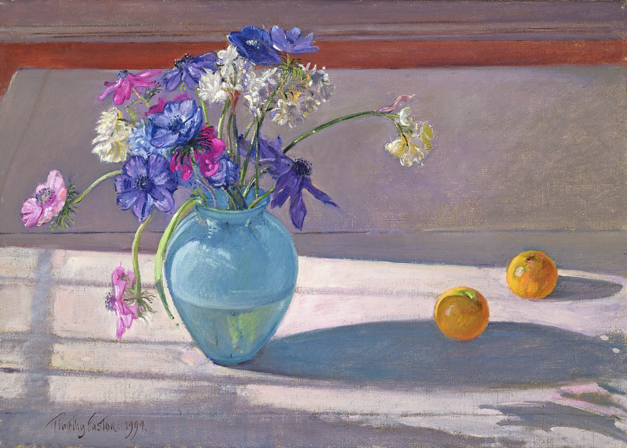 海葵和蓝色玻璃花瓶，1994年 作者 蒂莫西·伊斯顿