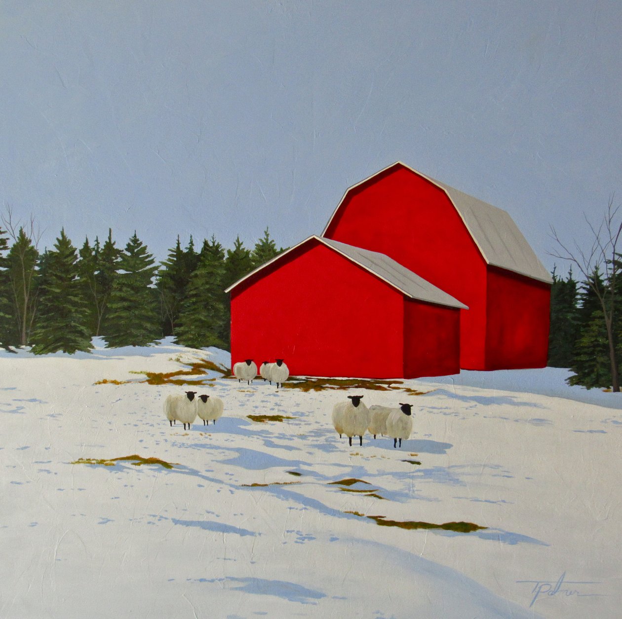 雪地里的绵羊，2016 年（布面油画） 作者 蒂娜·帕尔默（Tina Palmer）