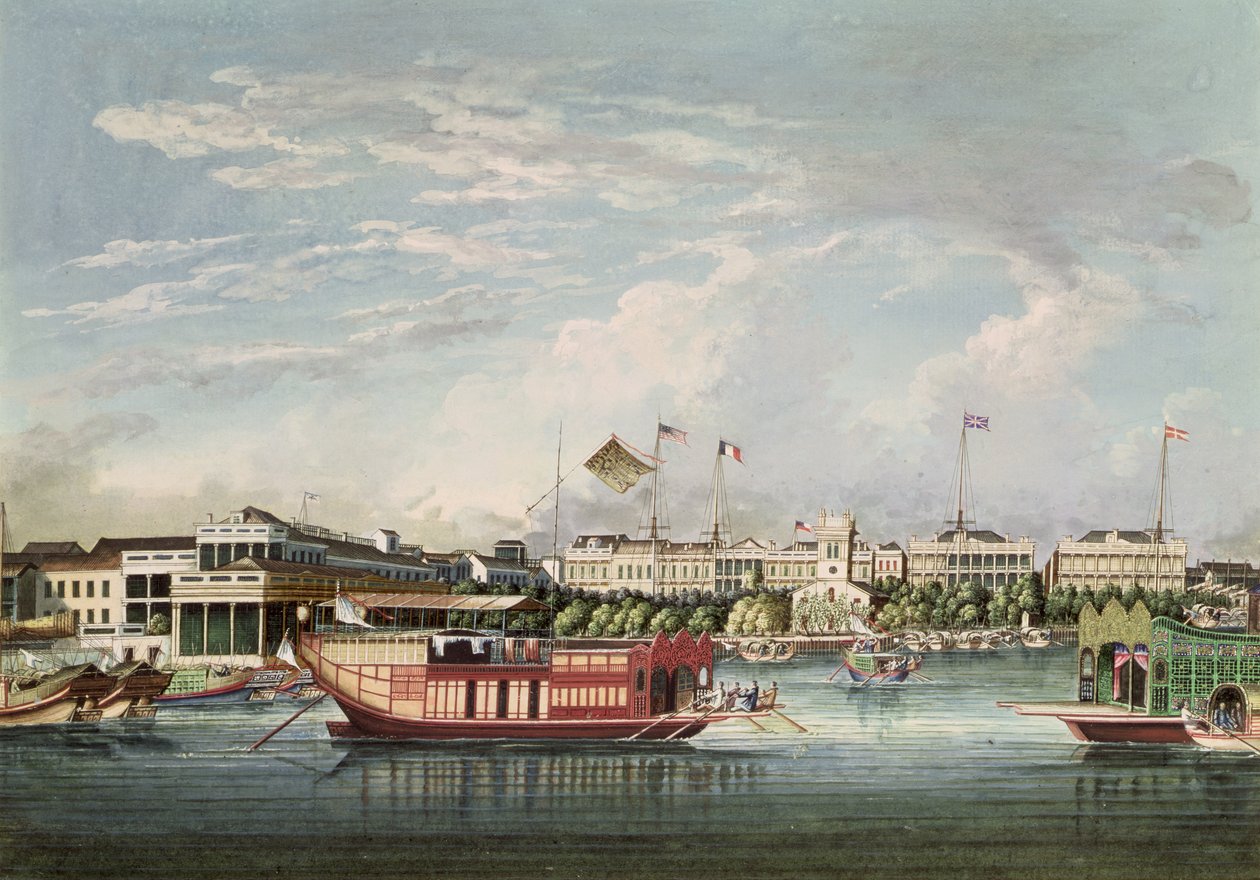 广州的视图，1860年（墨水和纸张上的wc） 作者 廷夸