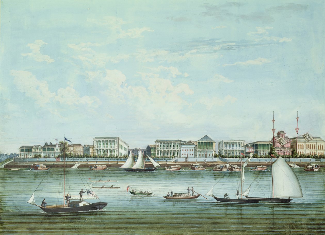 上海的视图，c.1860（纸上的墨水和纸张） 作者 廷夸