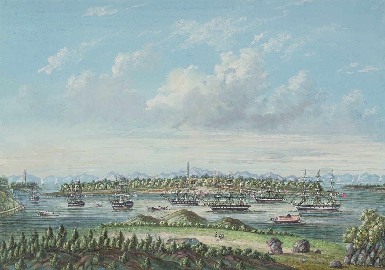 黄埔视图，1860年（墨水和纸张上的wc） 作者 廷夸